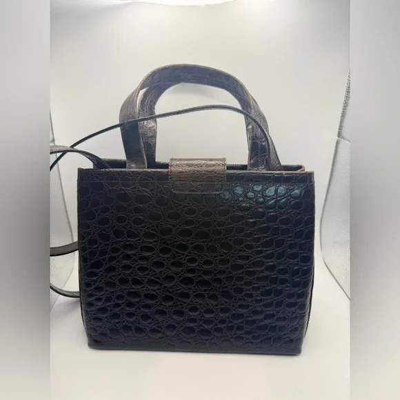 Vintage Salvatore Ferragamo Brown Croc Top Handle 2-Way Bag w/ Strap - Picture 3 of 14